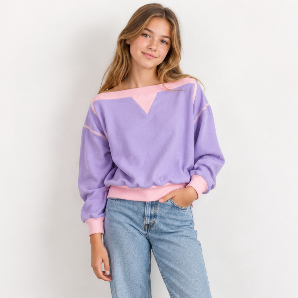 Vintage 1980s On the Move Pink & Purple Zip Sleeves Sweatshirt | Girls L / 14